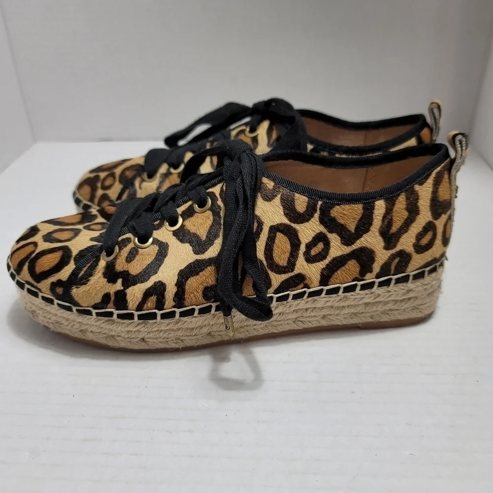 Sam Edelman Celina Platform Espadrille Sneakers 7 Leopard Print Calf Hair - Picture 3 of 7